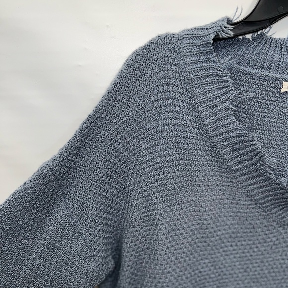 Main Strip Sweater Women’s Large Gray Long Sleeve Frayed Edges Cotton Blend - Picture 5 of 15